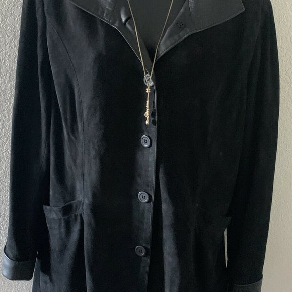 AUGUSTINAS Black Leather & Suede soft Jacket Carmel By The Sea Boutique size 16 - Picture 2 of 10